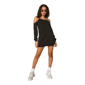 Superdown Revolve‎ One Shoulder Strap Gwen Distressed Sweatshirt Dress Size M